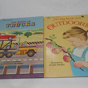 2 VTG HC GOLDEN BOOKS : MY BIG BOOK OF THE OUTDOORS & ALL KINDS OF TRUCKS NEW 📘